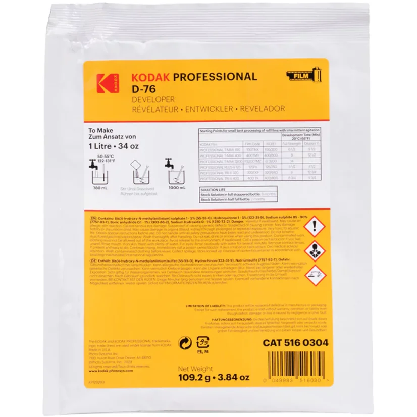 Kodak D-76 Negativní prášková vývojka na 1 litr Kodak D-76 Negativní prášková vývojka na 1 litr