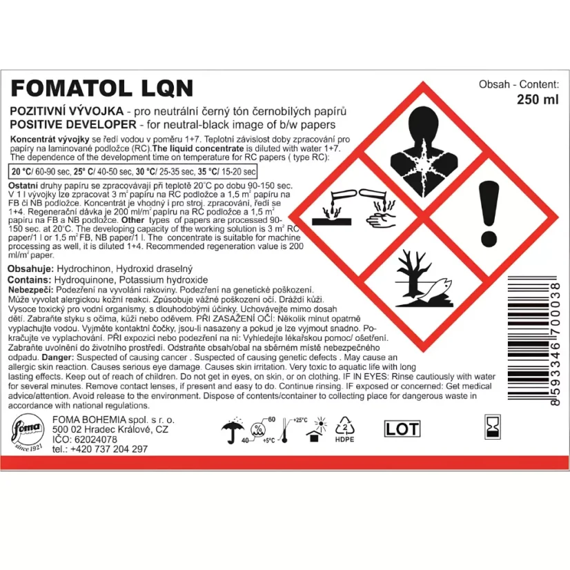 Foma FOMATOL LQN 250 ml - vývojka pro černobílé fotopapíry