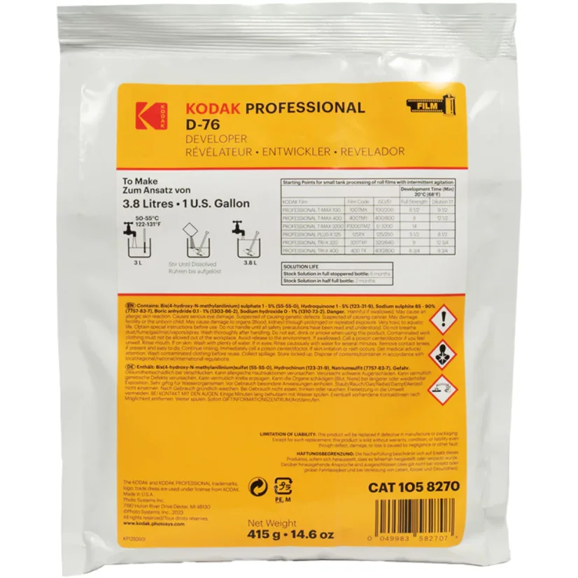 Kodak D-76 Negativní prášková vývojka na 3,8 litru Kodak D-76 Negativní prášková vývojka na 3,8 litru