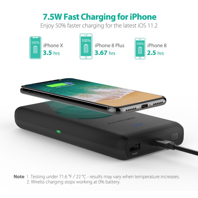 RAVPower RP-PB080 7.5W Rychlá bezdrátová nabíječka 10400mAh