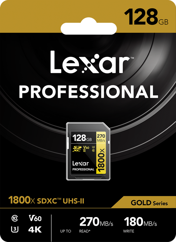 Lexar Pro 1800x SDXC U3 (V60) UHS-II R270/W180 128GB