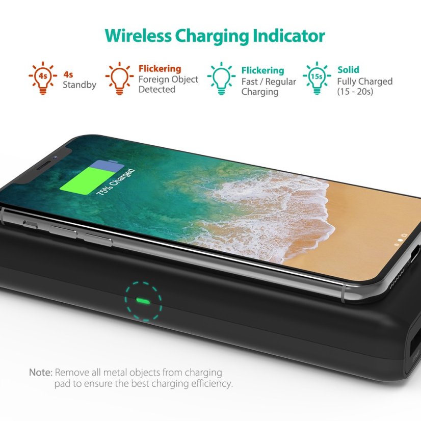 RAVPower RP-PB080 7.5W Rychlá bezdrátová nabíječka 10400mAh